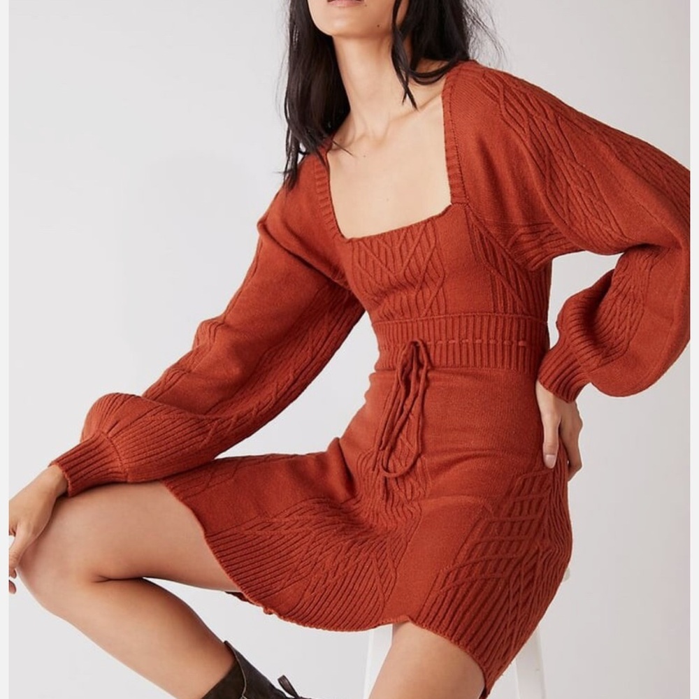 Free People Rust Knit Sweater Dress